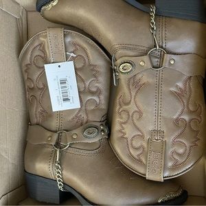 {LAREDO} Western Cowboy Boots Child Sz 1D Brown with Harness Strap style LC2210